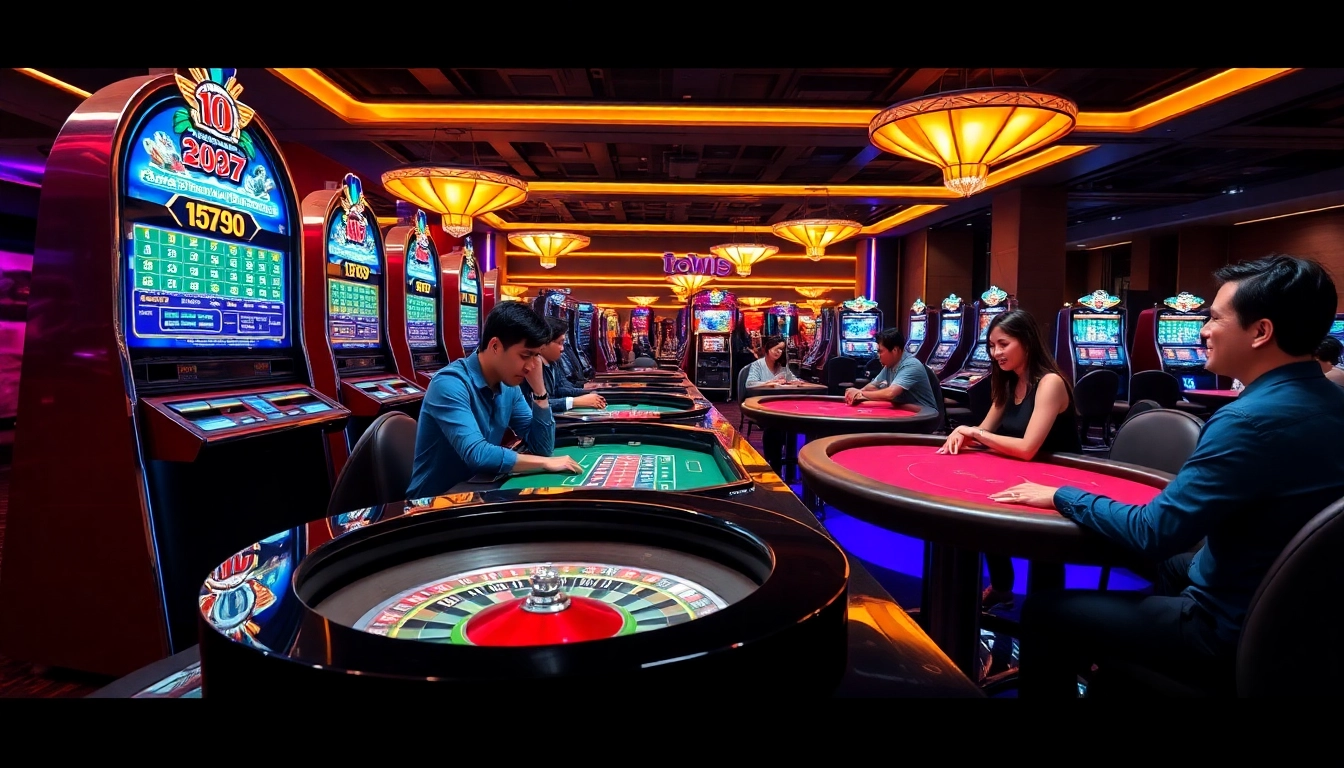 Experience the excitement of winning at Link vào 78Win in a modern casino scene with vibrant table games.
