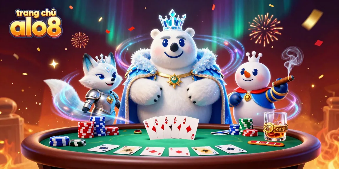 Engage in thrilling fun at trang chủ alo8 with an exciting poker game atmosphere featuring an arctic king and quests for fortune.