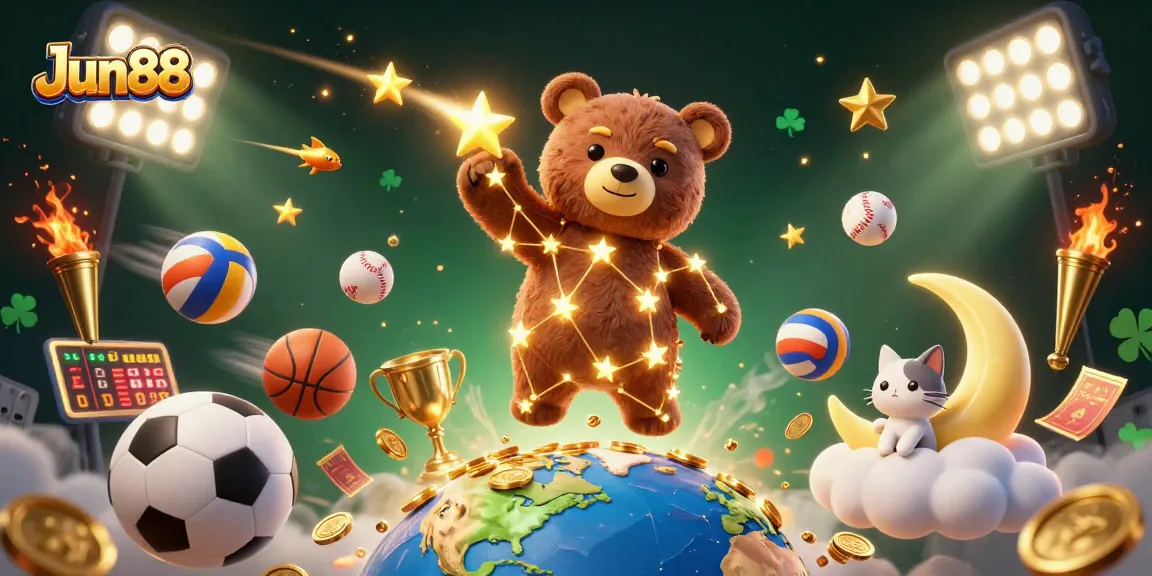 Experience thrilling moments at Jun88 with vibrant sports betting icons and dynamic game elements.
