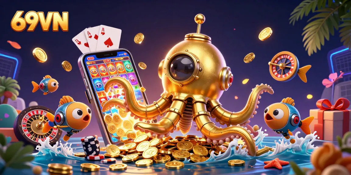 Play exciting games at 69VN with dynamic illustrations showcasing thrilling casino elements.